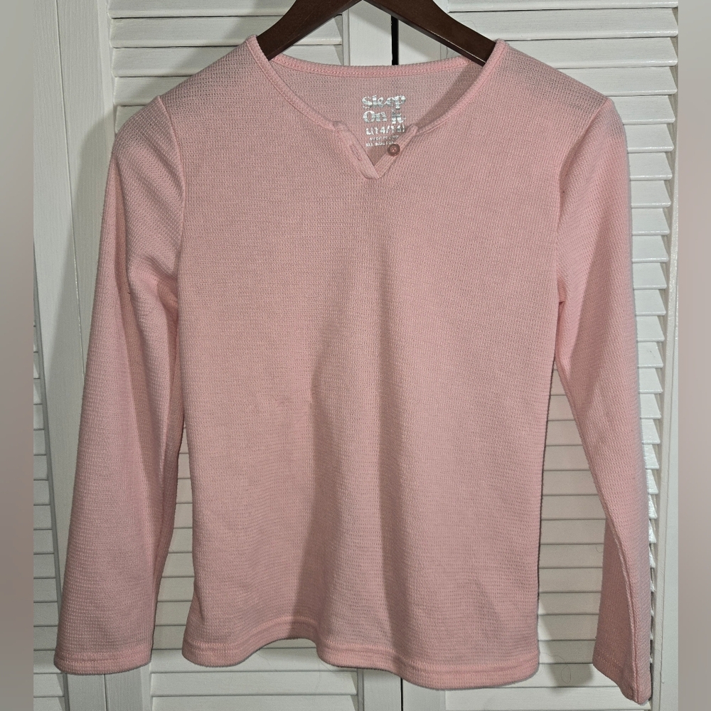 Sleep On It Pink Long Sleeve Waffle Weave Henley Shirt Sz 14/16